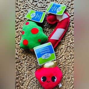 Set of 3; Forever Pals Holiday Plush Dog Toy Set - Green and Red
